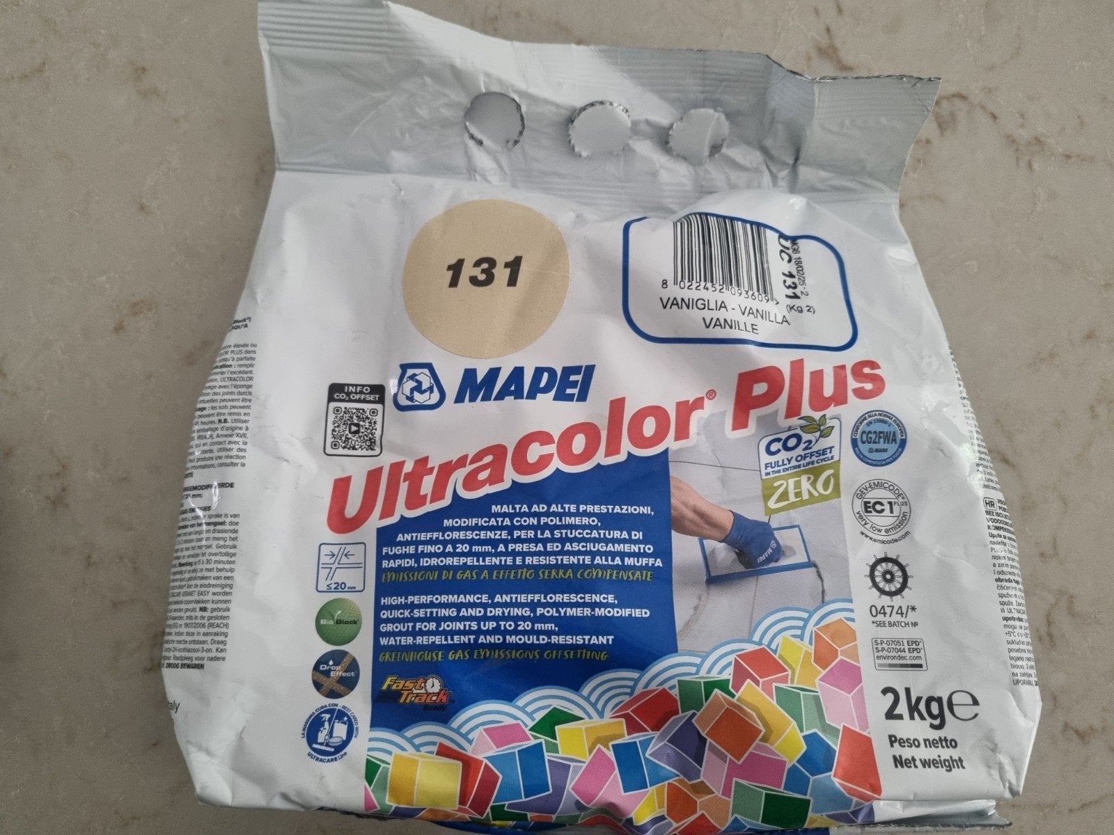 Mapei Ultracolor Plus Voegmortel Vanille 2kg, Ophalen, Nieuw, Minder dan 20 cm, 10 m² of meer