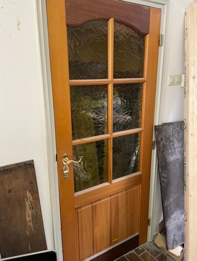 Mooie antieke binnendeur met glas, Ophalen, Gebruikt, 80 tot 100 cm, Binnendeur