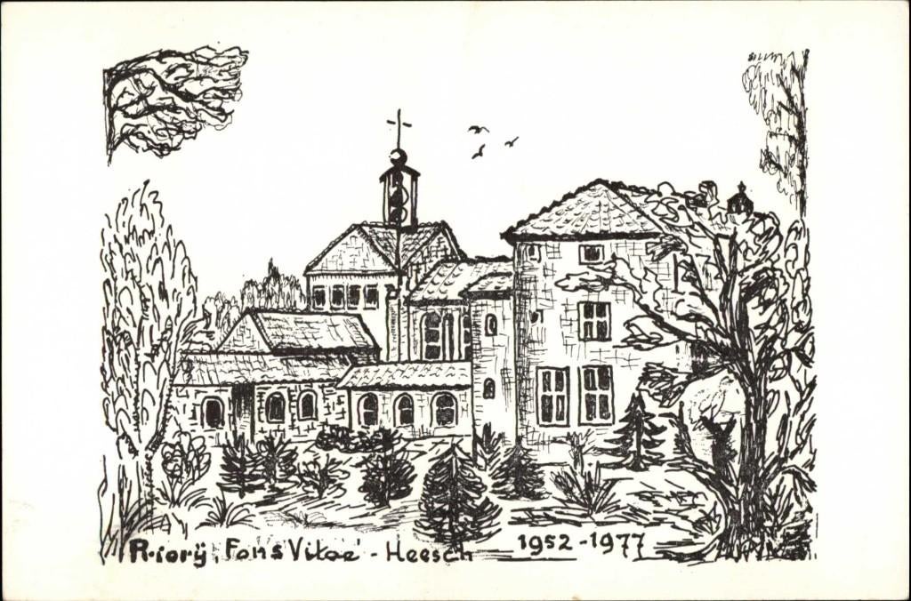 Heesch Priorij fons Vitoe 1952 - 1977. -pentekening-, Verzamelen, Verzenden, 1960 tot 1980, Ongelopen, Noord-Brabant