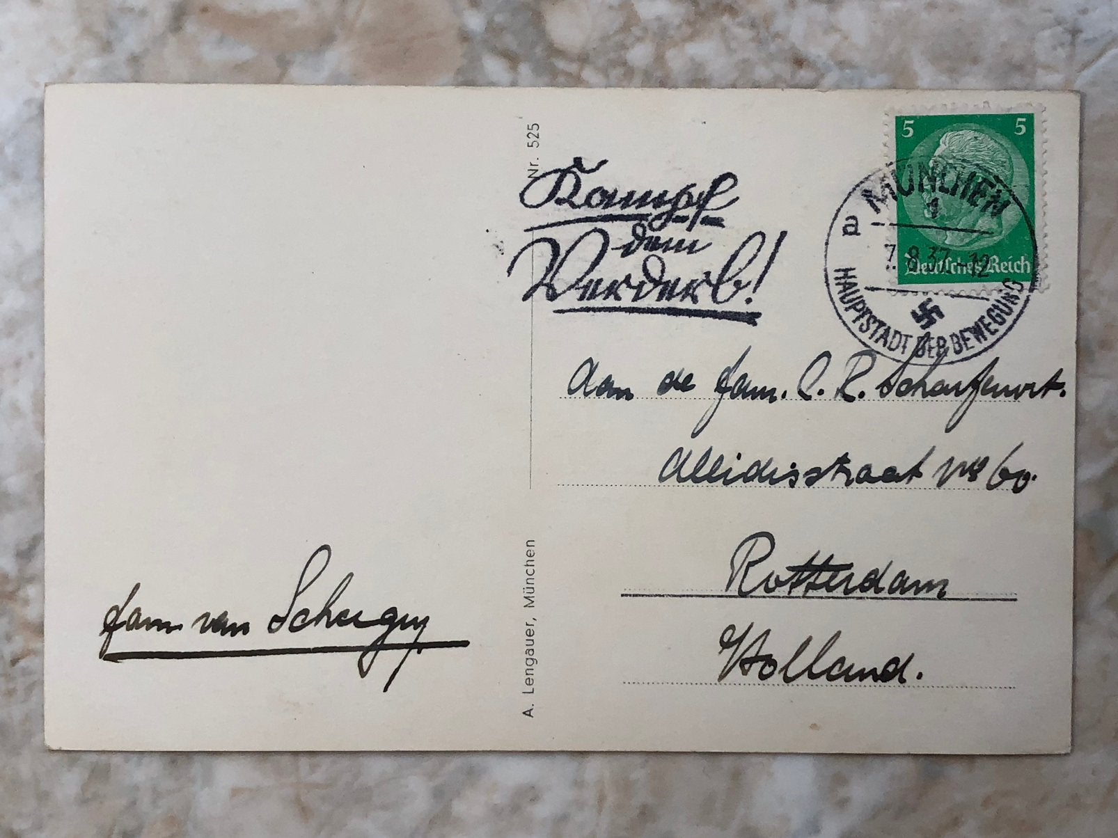 Postkaart, gestempeld München 7.8.37., Ophalen of Verzenden, Briefkaart