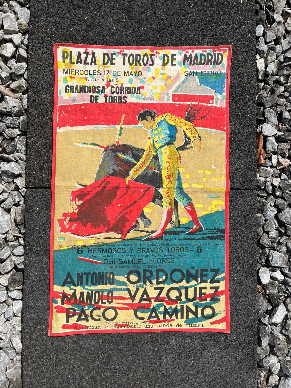Vintage doek stierengevecht in de Plaza de Toros de Madrid, Antiek en Kunst, Ophalen of Verzenden