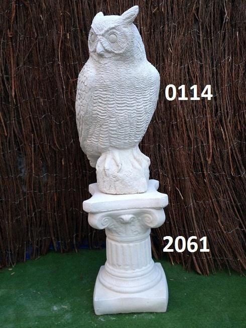 Uil met zuil. nr 0114 & 2061, Tuin en Terras, Tuinbeelden, Ophalen, Nieuw, Beton, Dierenbeeld