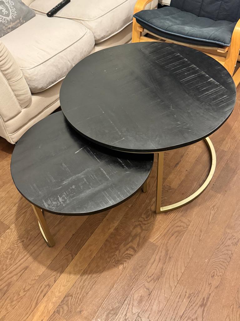 Salontafel set - Zwart met goud, Huis en Inrichting, Tafels | Salontafels, Ophalen, Gebruikt, Rond, 50 tot 100 cm