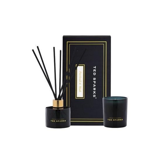 Ted Sparks Giftset: Patchouli & Musk Kaars & Diffuser Nieuw, Ophalen of Verzenden, Nieuw, Zwart, Glas