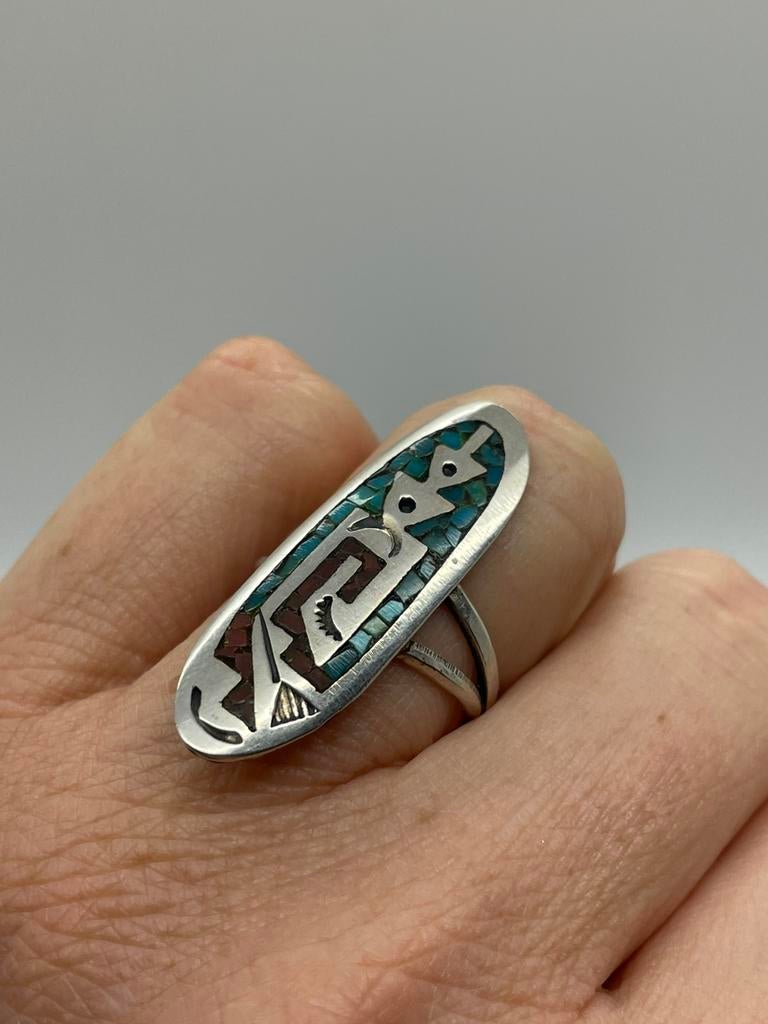 D851 Prachtige zilveren Navajo ring maat 18, 18 tot 19, Ophalen of Verzenden, X, Met edelsteen