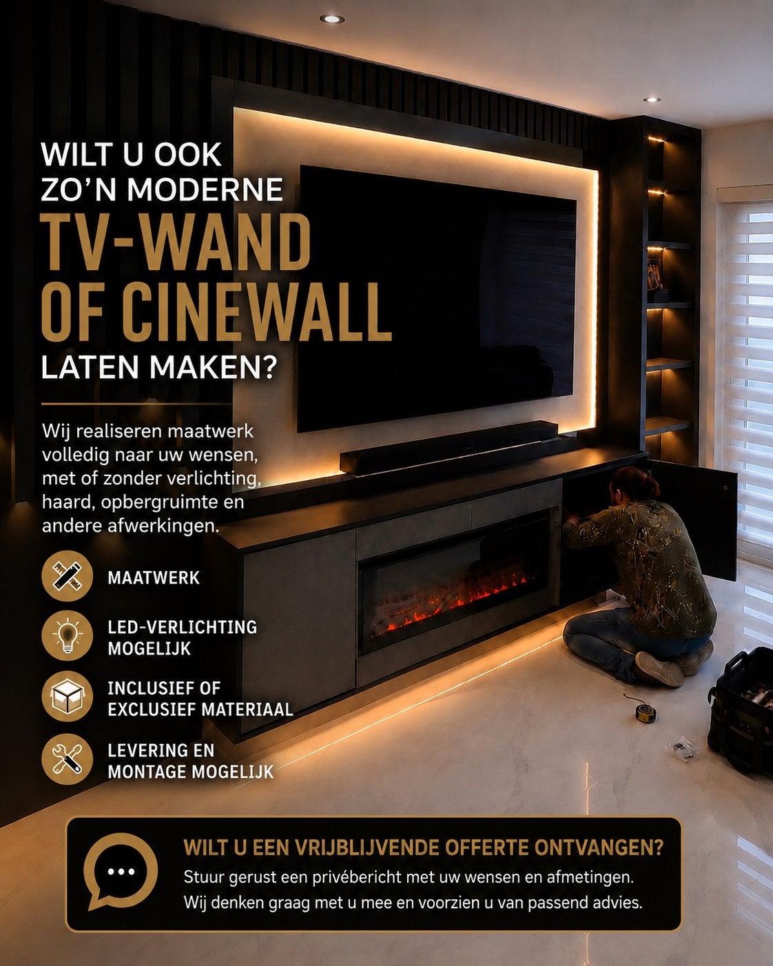 TV-Wand / Cinewall Op Maat | Inclusief Montage, Ophalen of Verzenden, Zo goed als nieuw