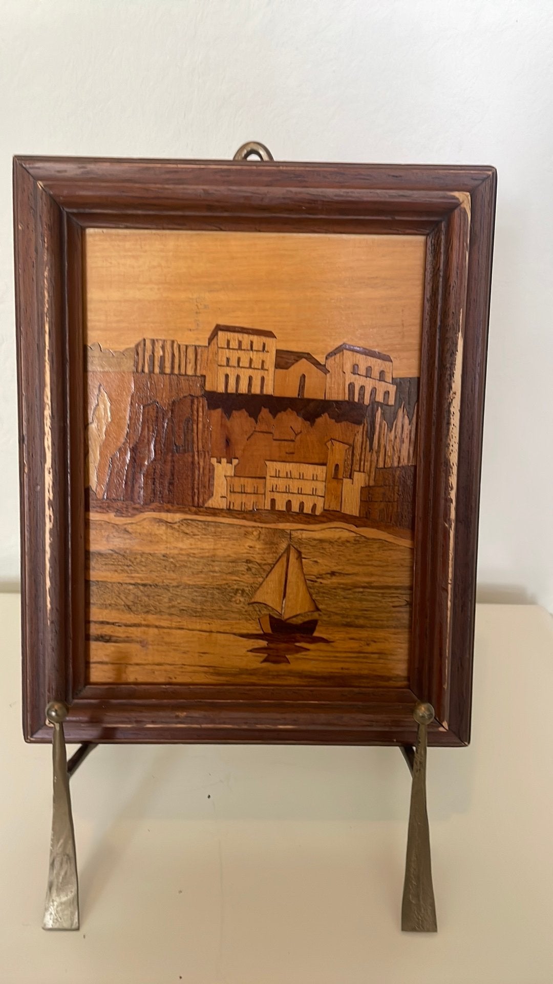 Vintage Italiaans houtinlegwerk schilderij Sorrento, Antiek en Kunst, Ophalen of Verzenden