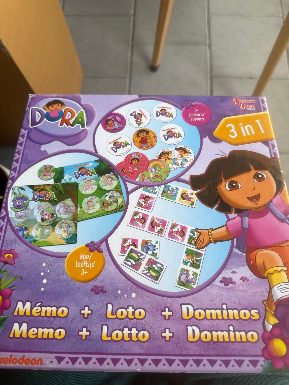 Dora 3-in-1 Spellen: Memo, Lotto en Domino voor kinderen, Een of twee spelers, Ophalen of Verzenden, Gebruikt