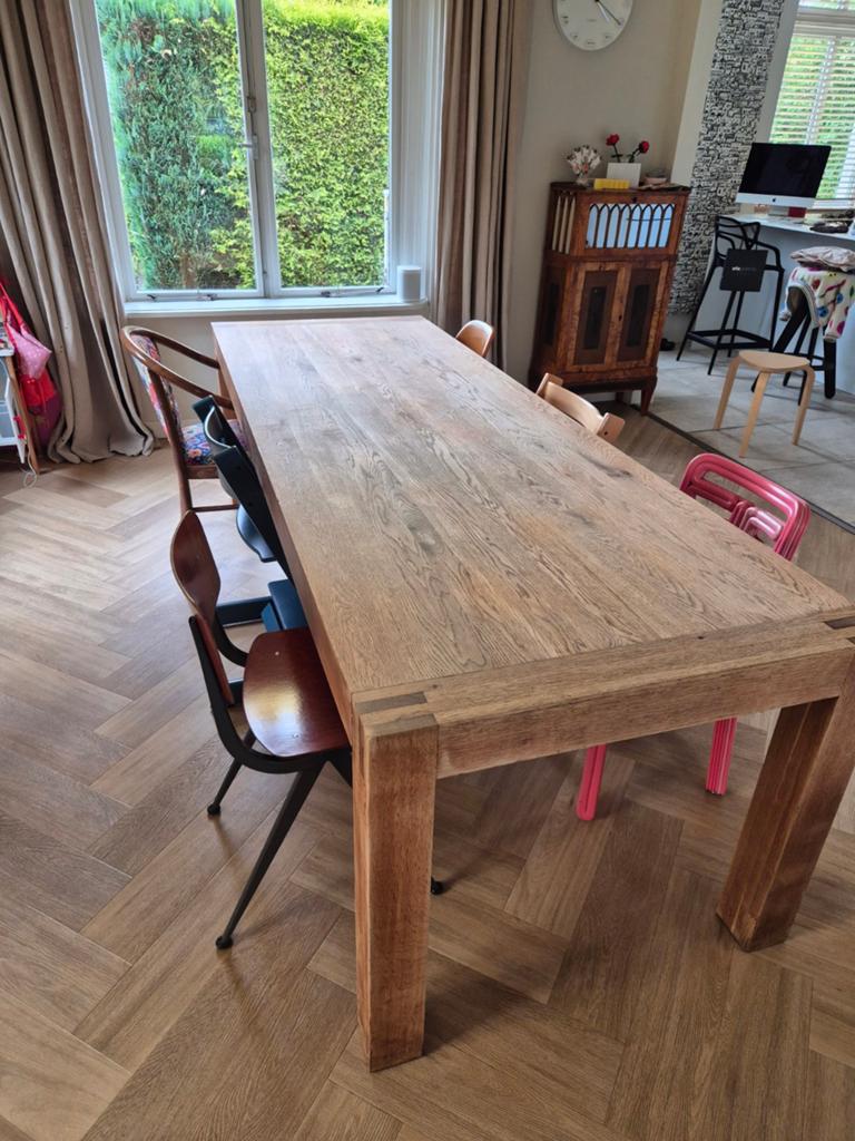 Robuuste eikenhouten eettafel - New-Id, 260x90 cm, Ophalen, Eikenhout, 200 cm of meer, 50 tot 100 cm