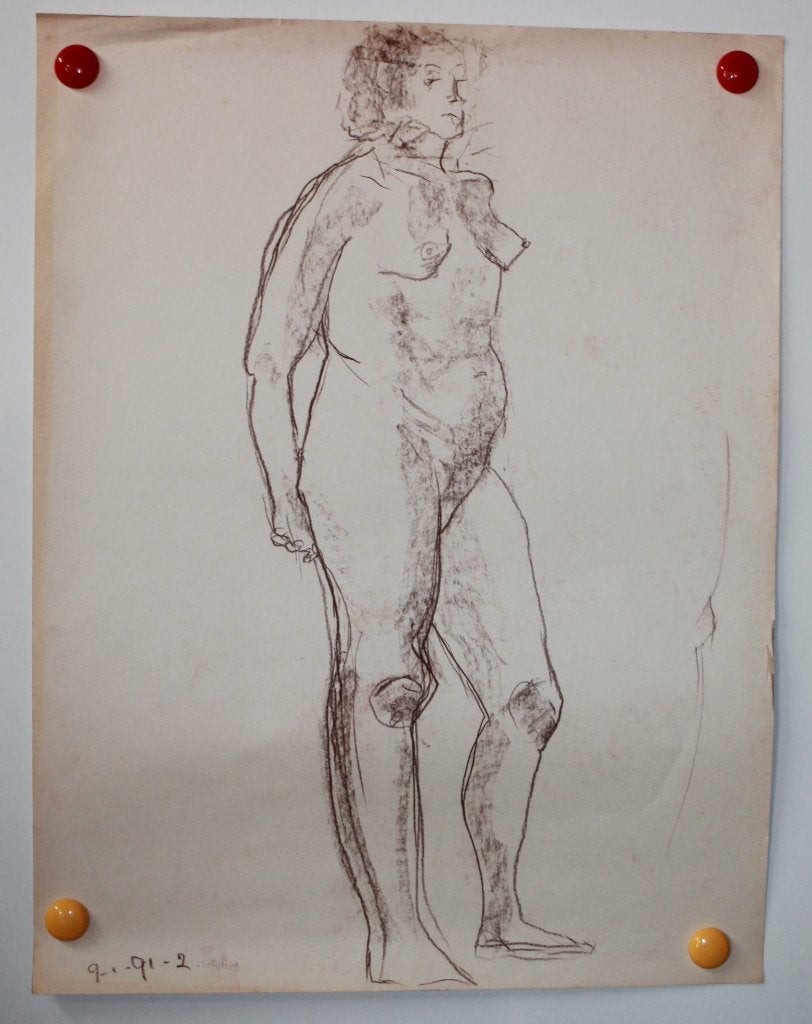 Tweezijdige Vintage Krijttekening Anoniem Vrouwelijk Naakt, Ophalen of Verzenden, Tekening, Krijttekening, Handgemaakt