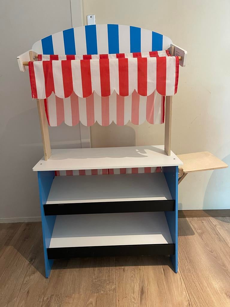 Houten Speelgoedkraam / Poppenkast - Rood/Wit/Blauw, Kinderen en Baby's, Speelgoed | Overig, Ophalen, Gebruikt, Jongen of Meisje