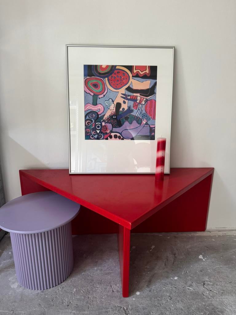Toffe design vintage bijzettafel 3 hoek, Ophalen of Verzenden, Zo goed als nieuw, 50 tot 100 cm, Minder dan 100 cm