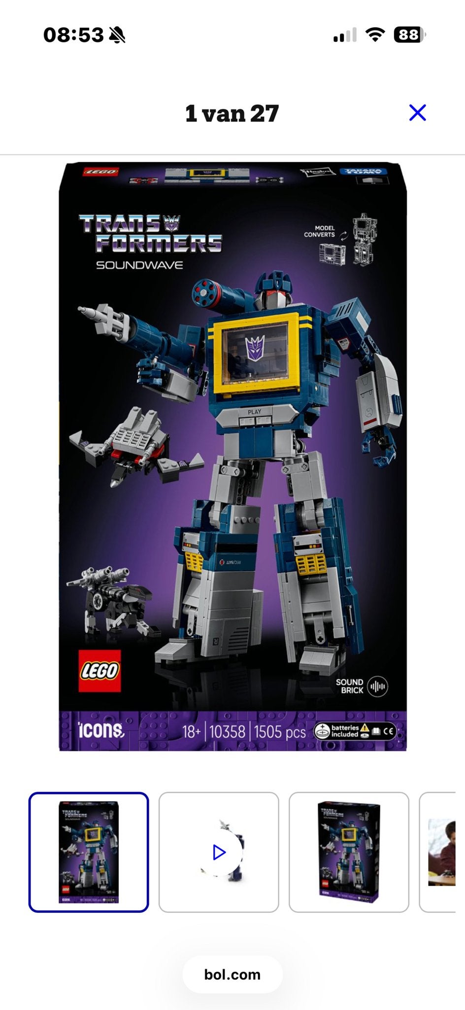 LEGO Icons Transformers Soundwave 10358, Ophalen, Zo goed als nieuw, Overige merken