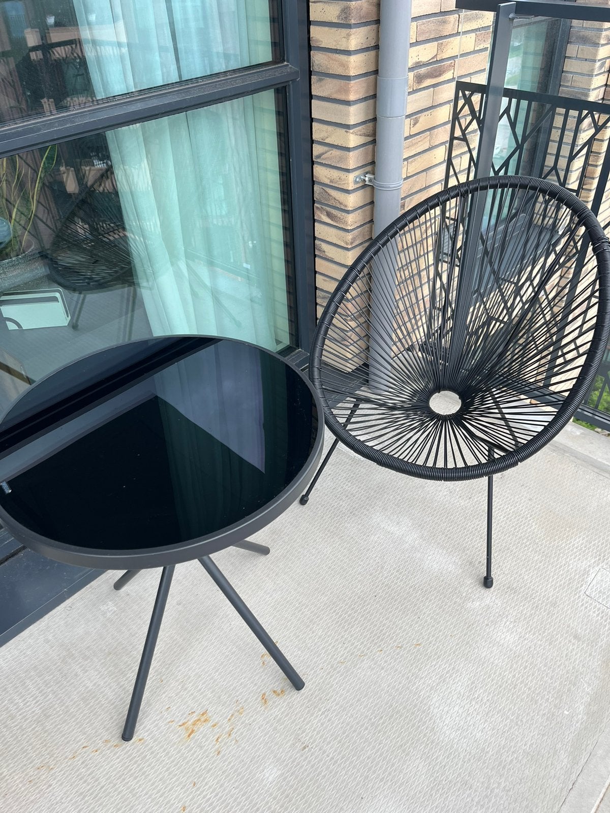 Tuintafel en loungestoel met kussens, Tuin en Terras, Ophalen, Zo goed als nieuw, Kunststof