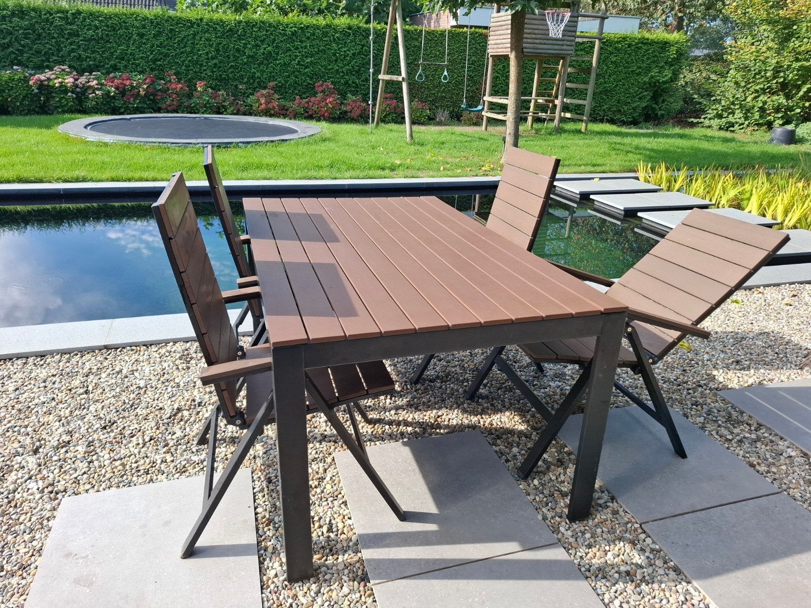 Tuinset, tafel met 4 verstelbare stoelen, Tuin en Terras, Ophalen, 4 zitplaatsen, Zo goed als nieuw, Tuinset