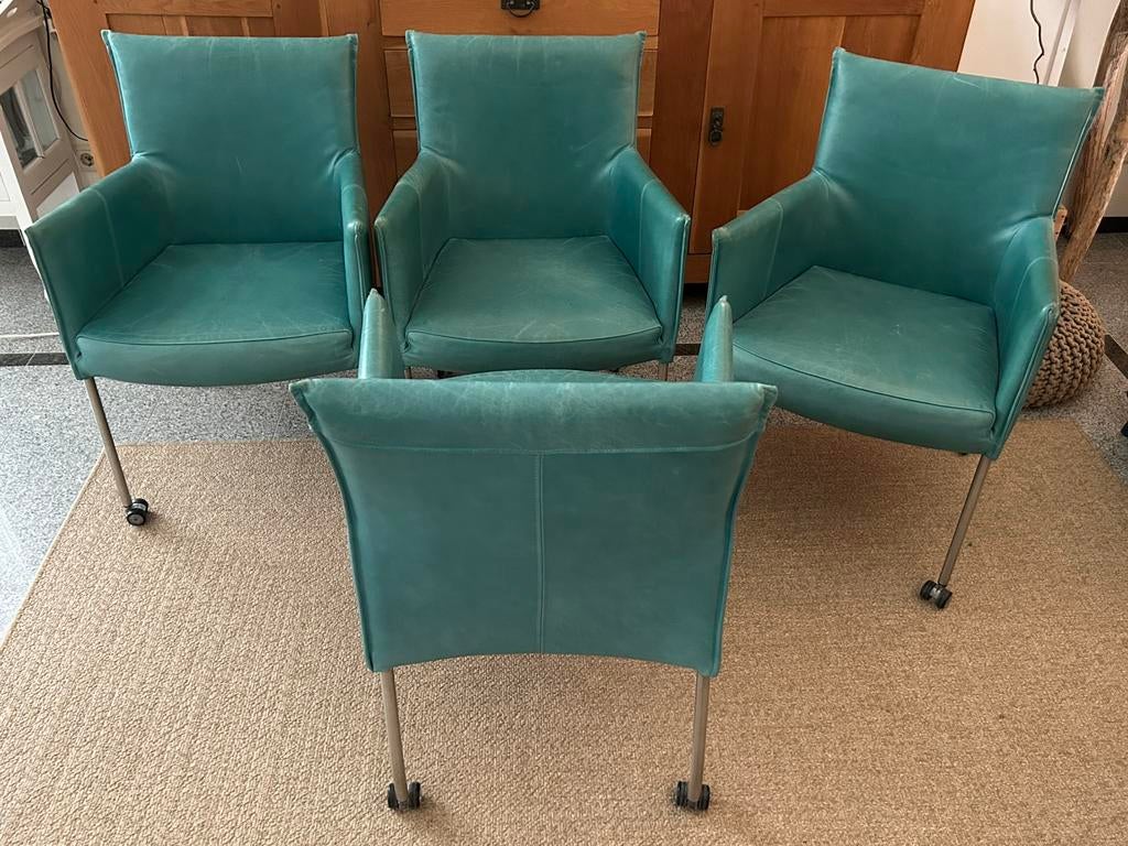 4 Prachtige leren eetkamerstoelen luxe stoelen kalfsleder, Ophalen, Overige kleuren, Leer, Zo goed als nieuw