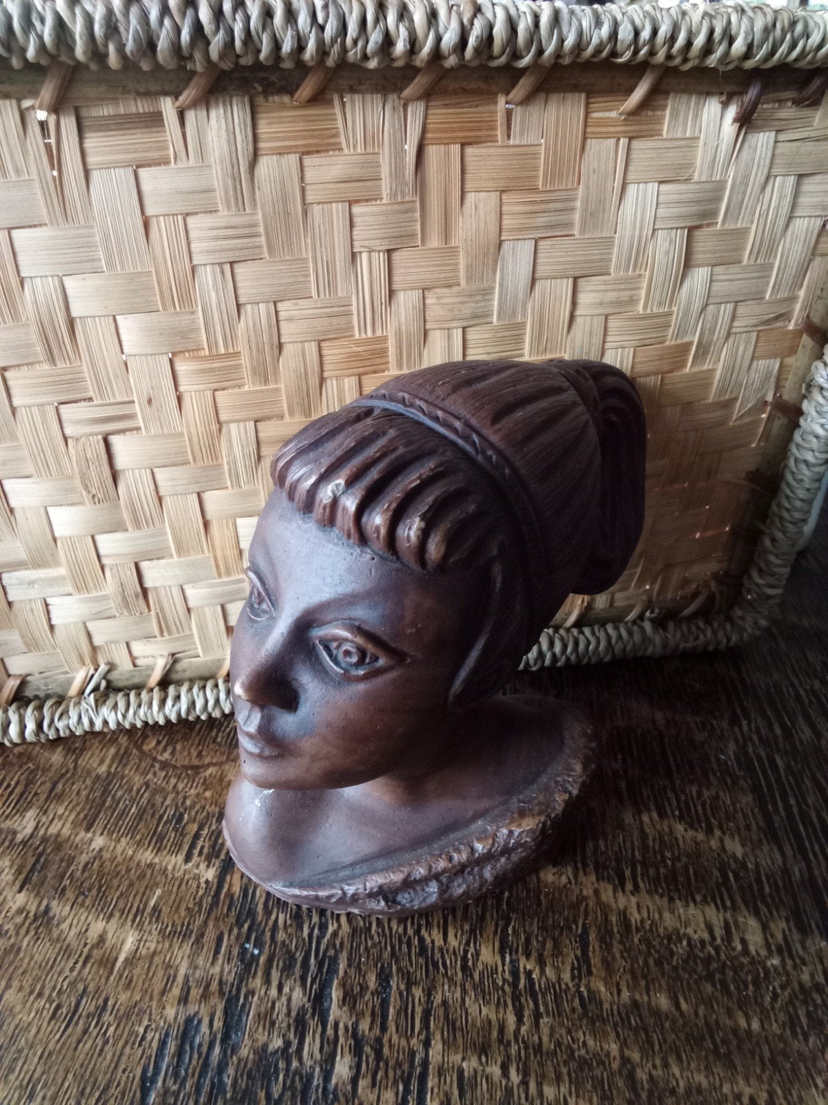 Vintage Houten Buste van Vrouw - Handgemaakt, Ophalen, Minder dan 20 cm, Buste, Handgemaakt