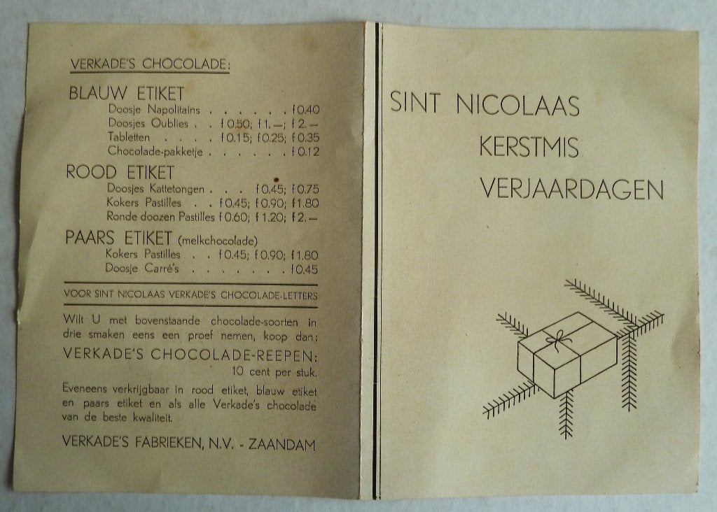 Prijslijst Verkade Sint Nicolaas Kerstmis verjaardagen, Ophalen of Verzenden, Gebruikt, Reclamebord