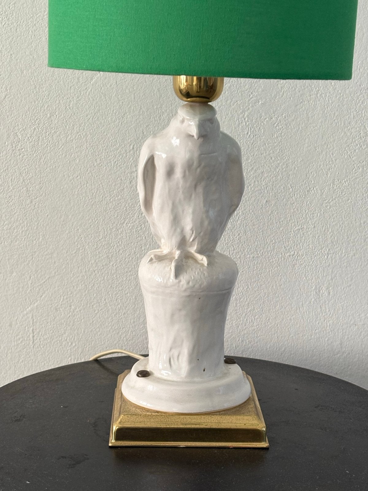 Vintage tafellamp met vogelvoet en groene kap, Antiek en Kunst, Ophalen of Verzenden