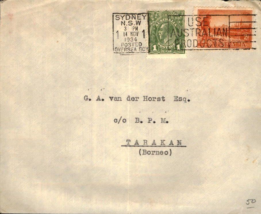 Australië - Borneo - Tarakan - 1934, Postzegels en Munten, Brieven en Enveloppen | Buitenland, Verzenden, Envelop