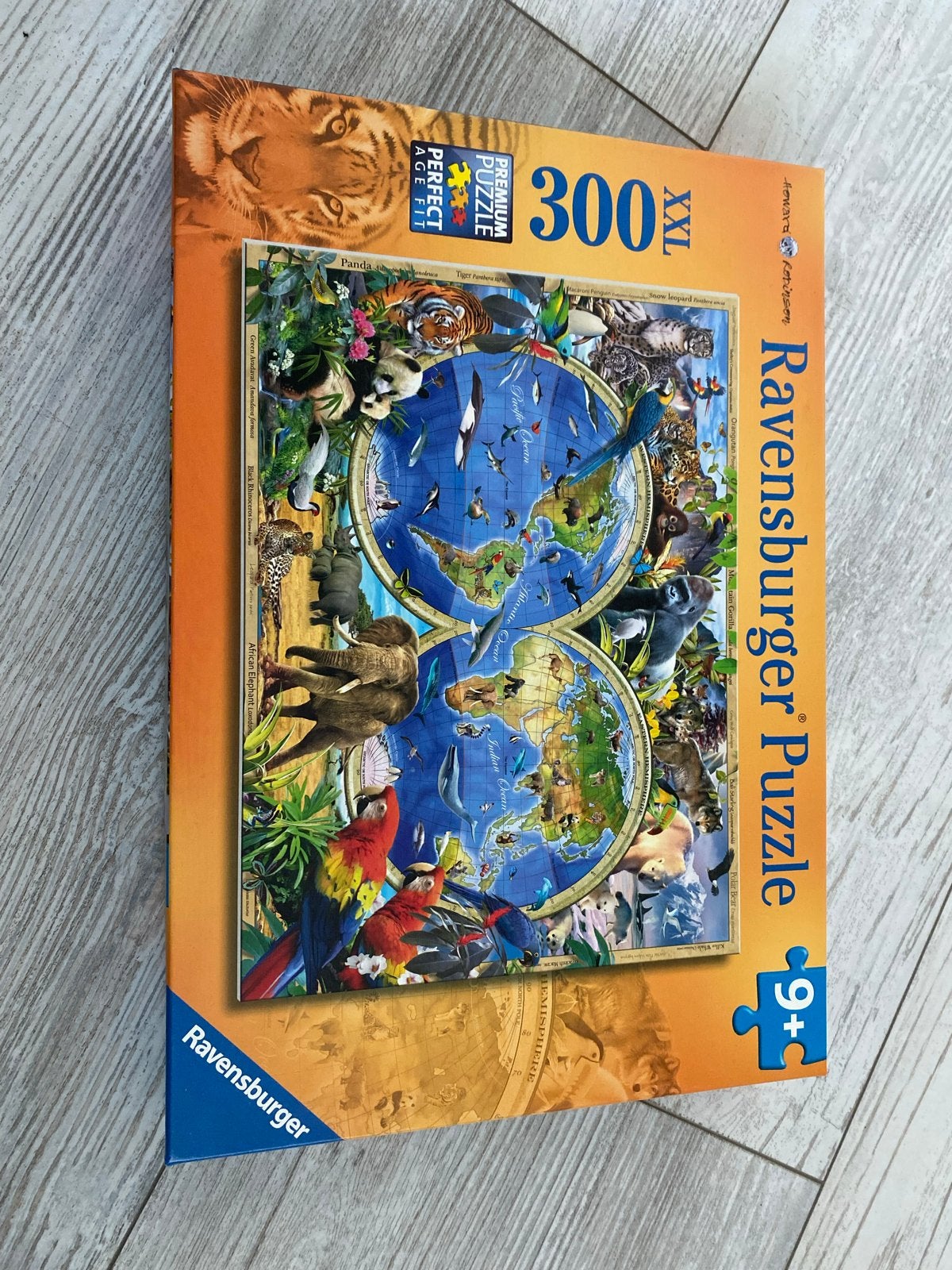 Ravensburger Puzzel 300 XXL Dieren Wereldkaart, Hobby en Vrije tijd, Ophalen of Verzenden, Minder dan 500 stukjes, Zo goed als nieuw