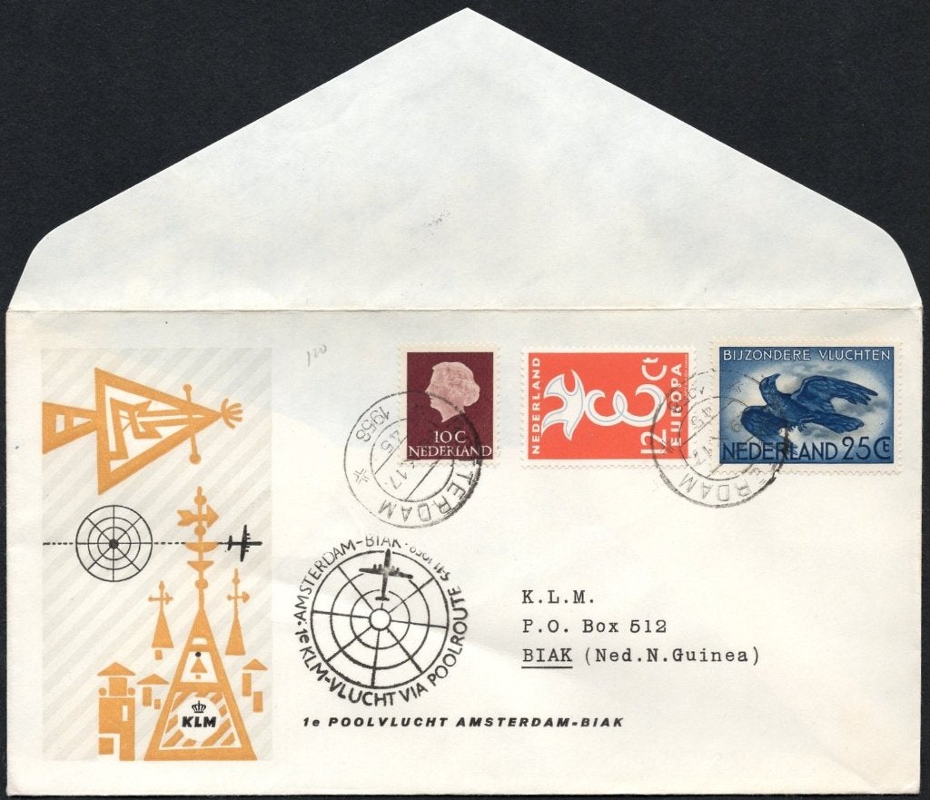 1e KLM poolvlucht Biak Nieuw Guinea 1958, Verzenden, Envelop