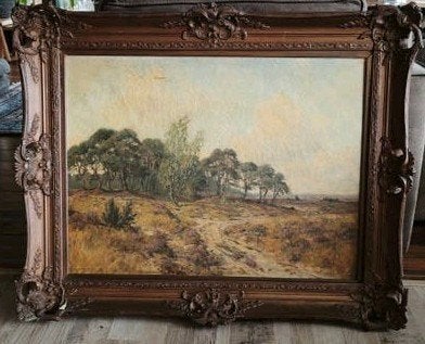Oud schilderij: Heide bij Kootwijk, gesigneerd, Antiek en Kunst, Doek, Origineel werk, Ophalen of Verzenden, Landschap