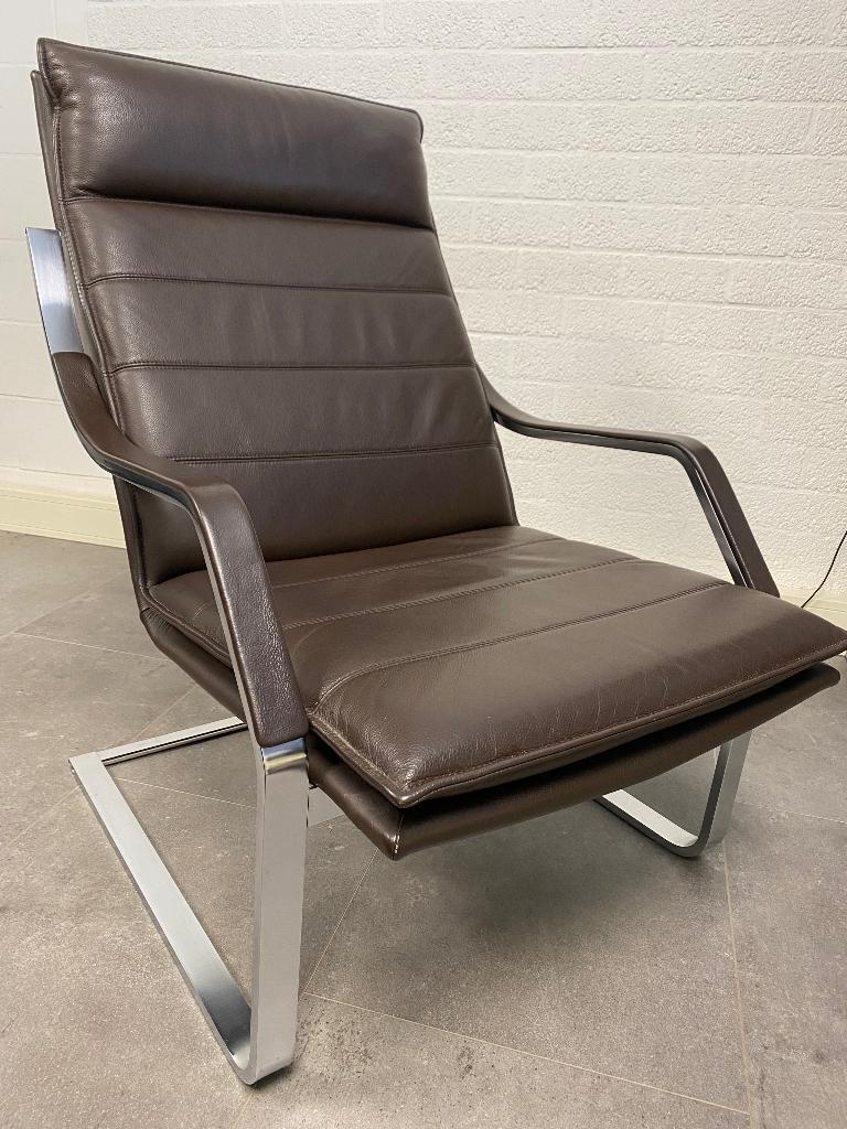 Fauteuil Komet bruin leder RVS, Huis en Inrichting, Fauteuils, Zo goed als nieuw, Leer, Overige materialen, 50 tot 75 cm, 75 tot 100 cm