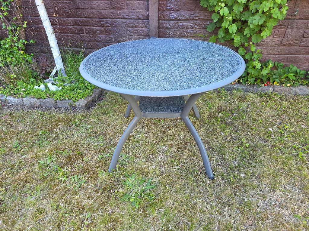 Ronde tuintafel met glazen blad, Ophalen, Gebruikt, Rond, Aluminium