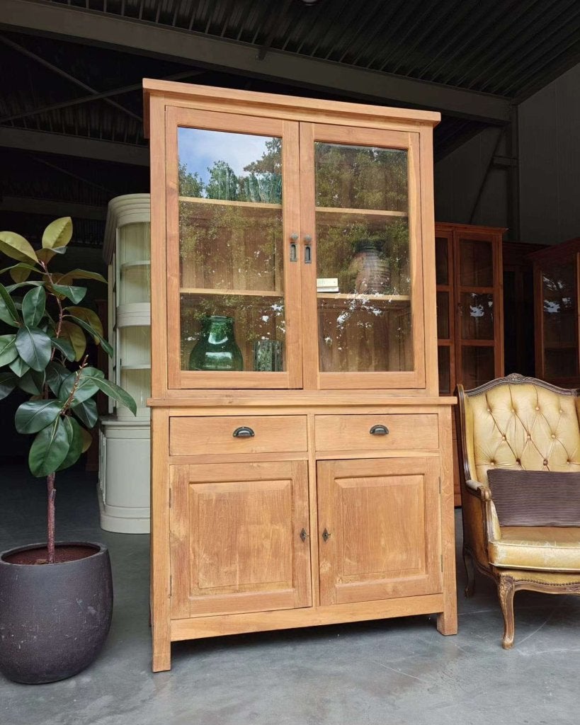 Teakhouten buffetkast | Winkelkast teak | Vitrinekast #2535, Huis en Inrichting, Kasten | Buffetkasten, Glas, Gebruikt, -, 200 cm of meer