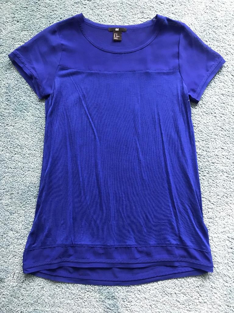 H&M kobalt blauw viscose zijden top blouse shirt maat XS, H&M, Blauw, Nieuw, Ophalen of Verzenden