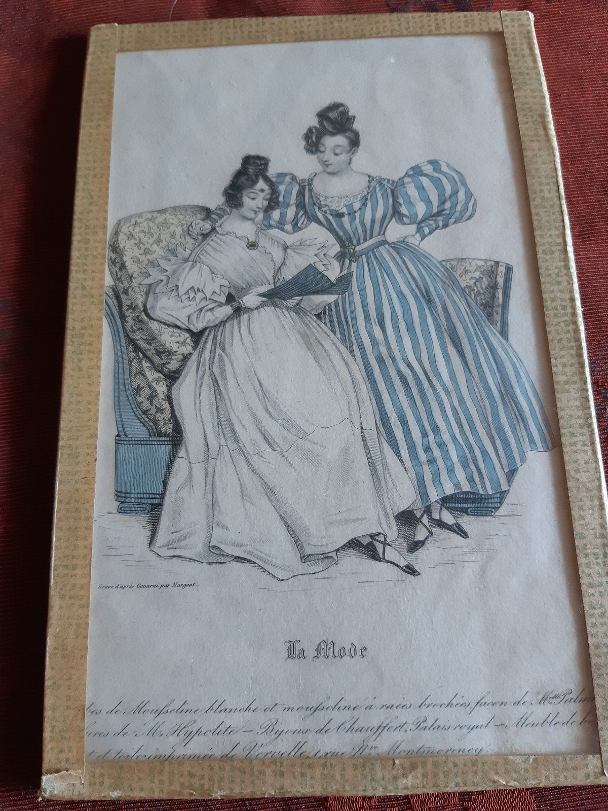 antieke ingelijste mode illustratie 1831 La Mode, Verzenden