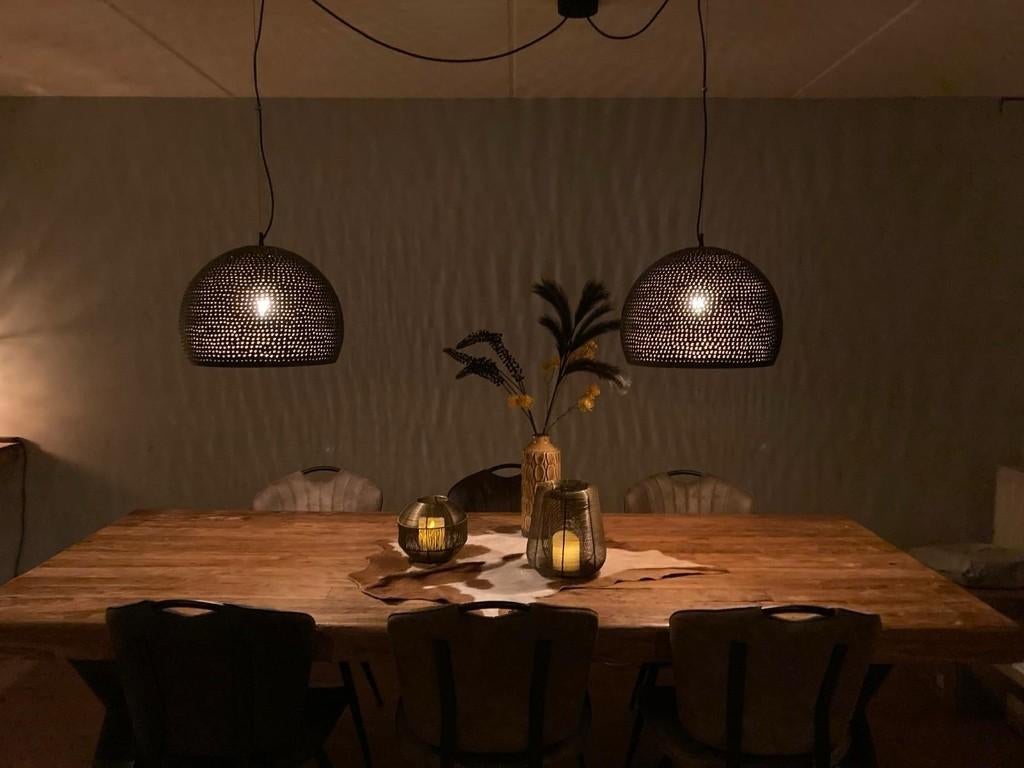 2 hanglampen bruingevlamd materiaal: staal Ø 45cm, Huis en Inrichting, Lampen | Hanglampen, Ophalen, Zo goed als nieuw, Mooi bruin gevlamd hanglamp 40cm