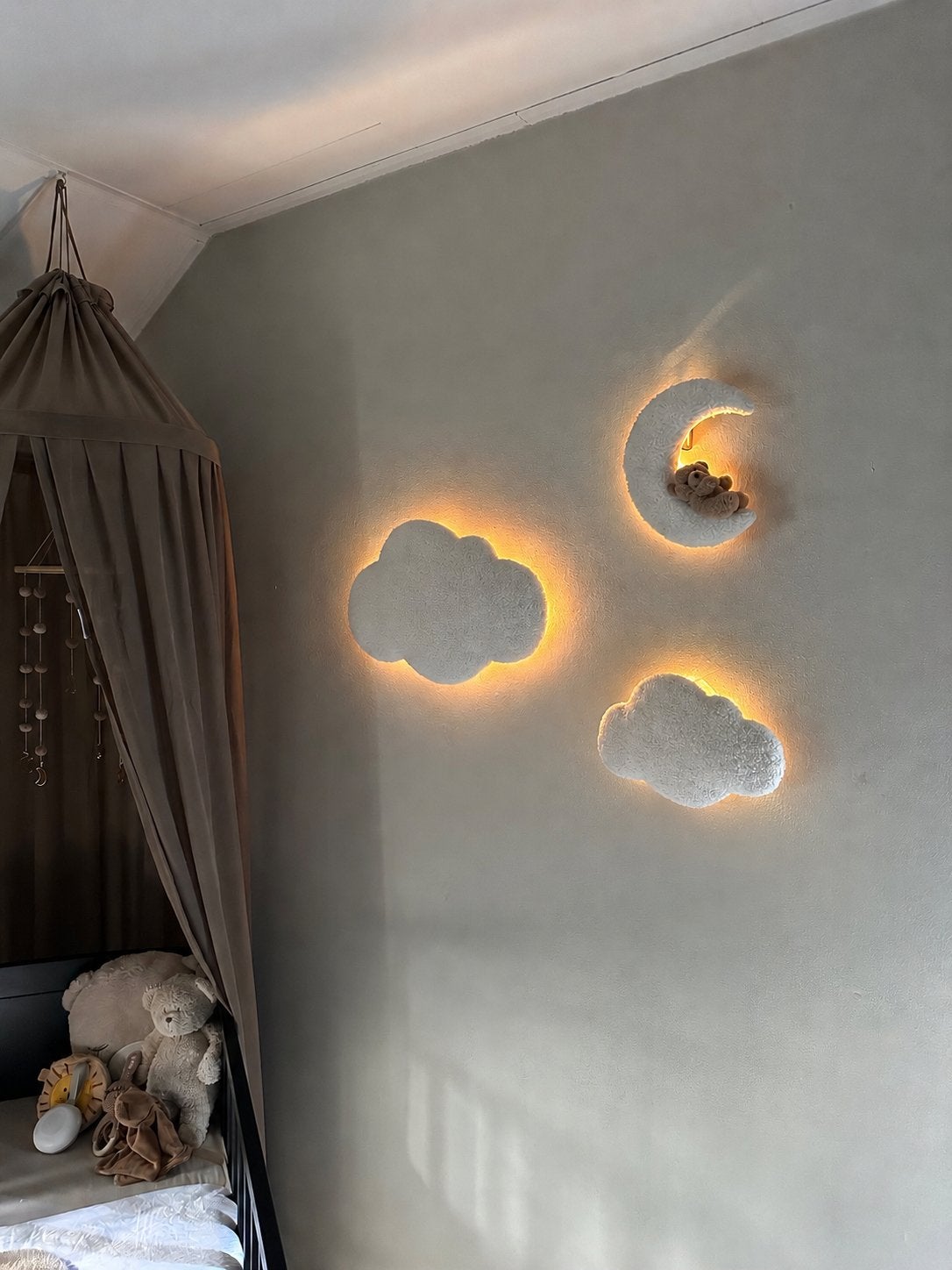 Wolkenlampjes teddy maan + 2 wolkjes nachtlampje, Draadloos, Nieuw, Ophalen of Verzenden, Wit