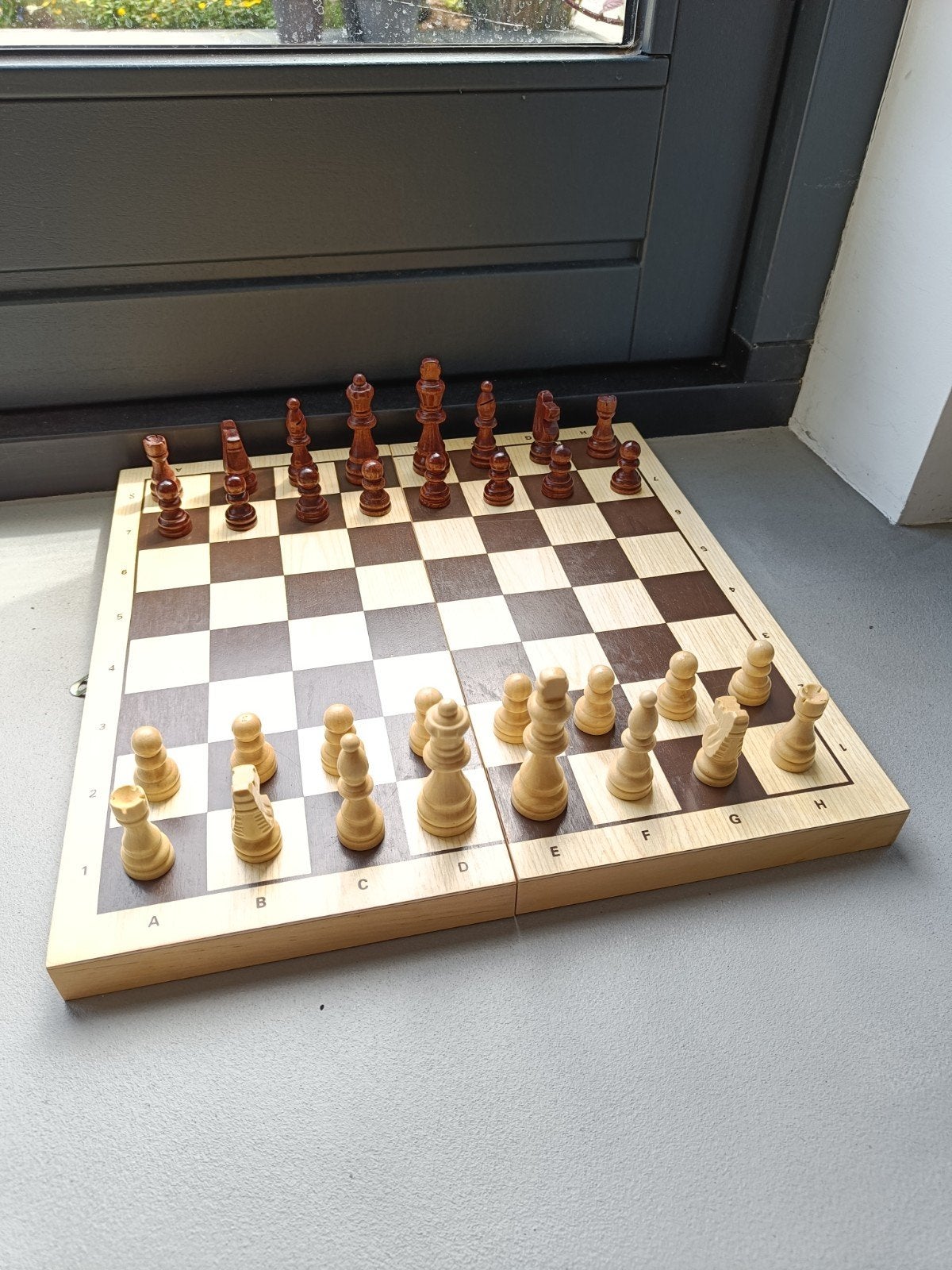 Schaak- en Backgammonspel in houten kist, Een of twee spelers, Ophalen of Verzenden, Zo goed als nieuw, Reisspel