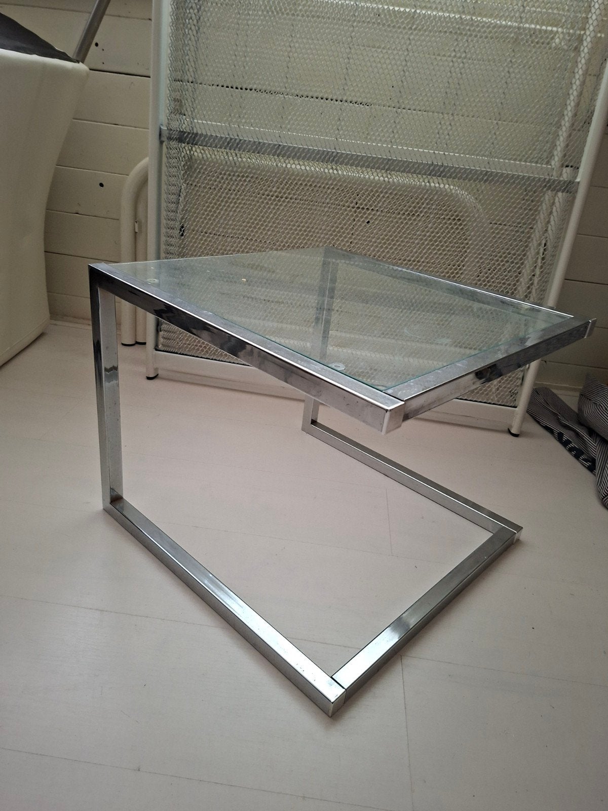 Bijzettafeltje glas, metaal 50x50cm, Ophalen, Minder dan 45 cm, Minder dan 55 cm, Gebruikt