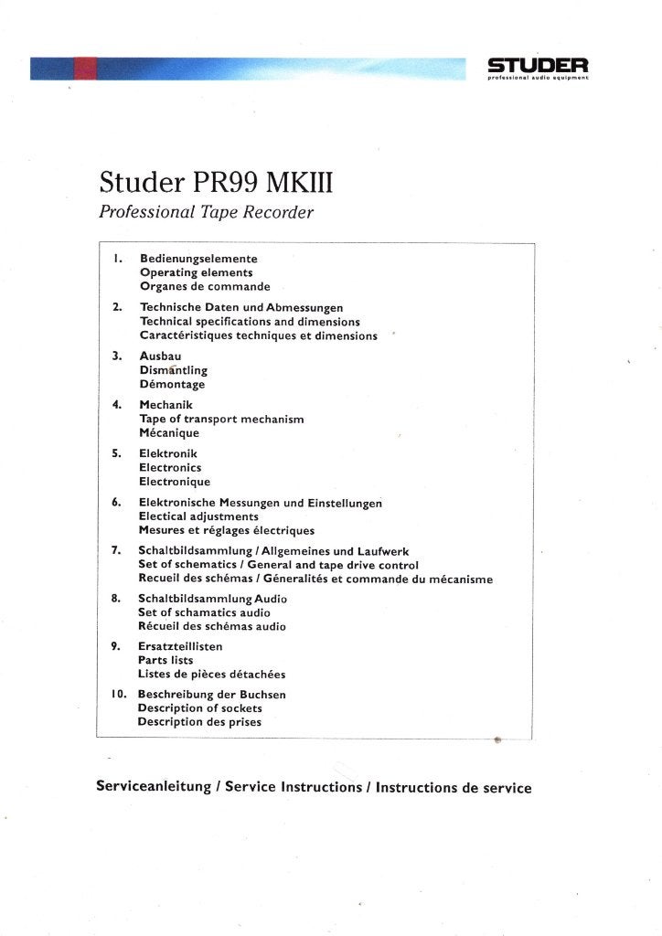 gebruiksaanwijzing STUDER PR99 MK 3 / meer dan 200 paginas, Verzenden, Nieuw