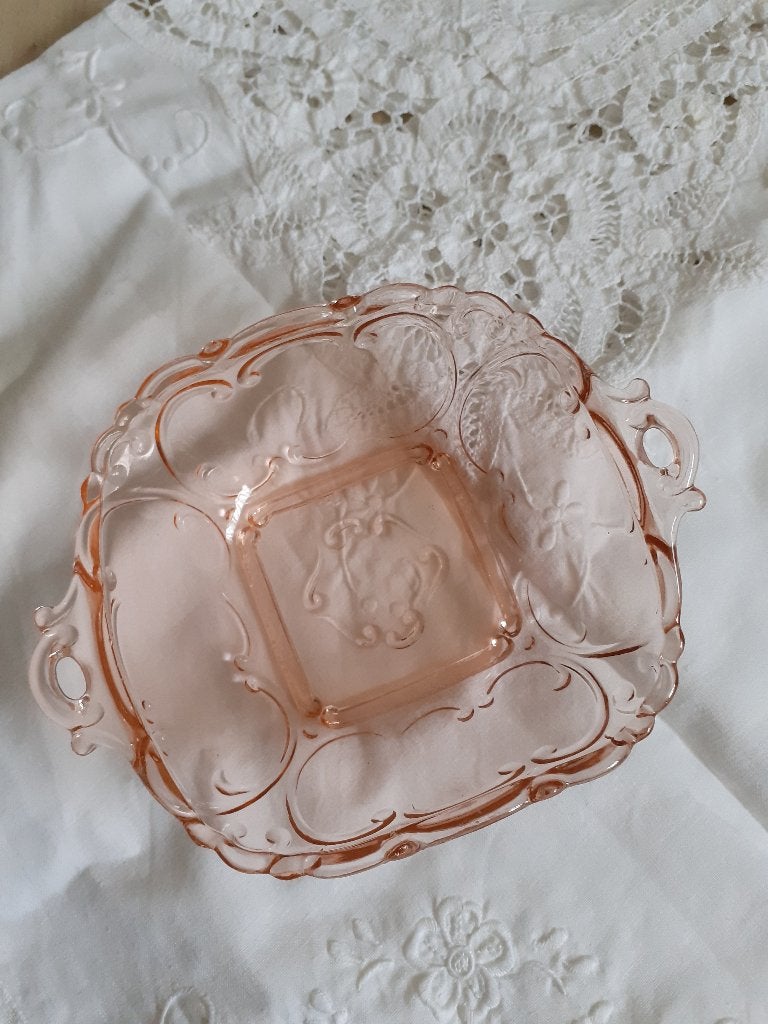 Antiek schaaltje roze glas *eureka*, Antiek en Kunst, Ophalen of Verzenden