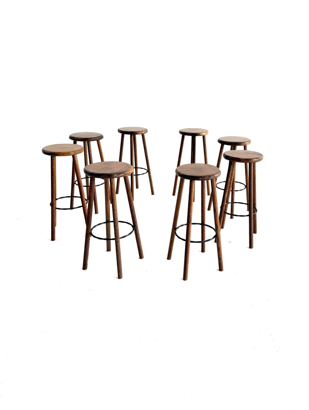Set van 8 brutalistische barkrukken, jaren ‘80, Huis en Inrichting, 5 krukken of meer, Met voetsteun, 60 tot 90 cm, Ophalen of Verzenden
