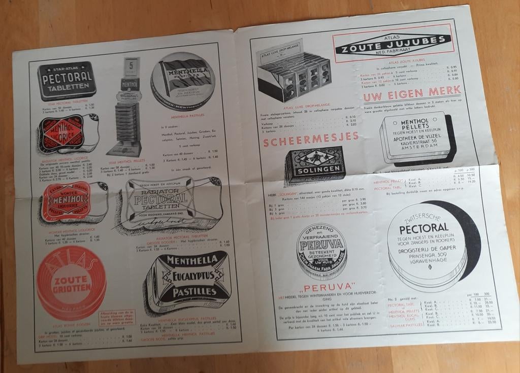 Zeldzame Atlas Dropsoorten Reclamefolder 1939, Verzamelen, Ophalen of Verzenden, Gebruikt, Reclamebord