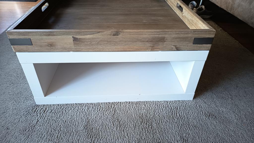 salontafel hoogglans wit met hout, Ophalen