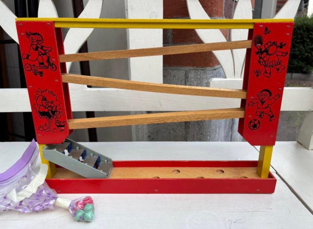 Vintage Houten Knikkerbaan met 5 knikkers, Gebruikt, -, -, Overige typen