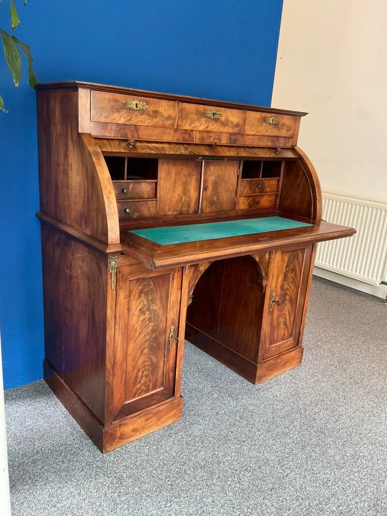 Antiek Secretaire Rolbureau Cilinderbureau Mahoniehout 19e, Ophalen