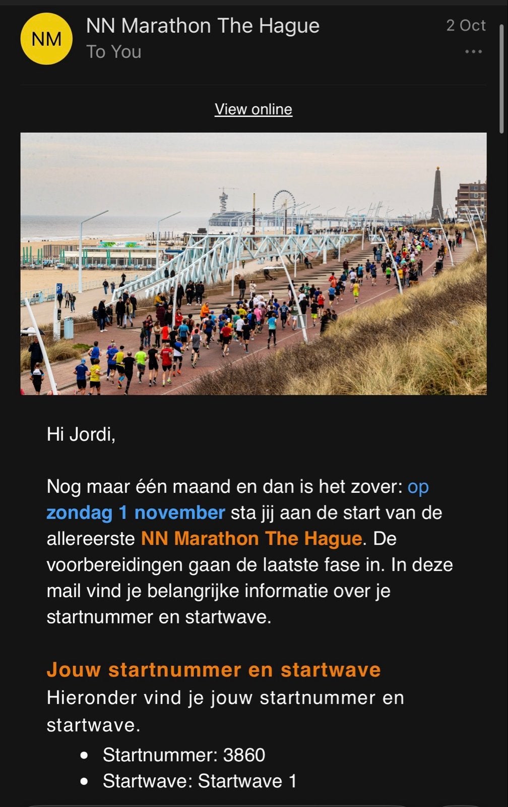 Den Haag marathon startbewijs, Eén persoon, November