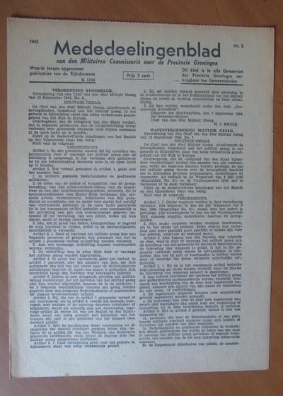 Mededeelingenblad militairen commissaris Groningen 1945 nr2, Ophalen of Verzenden, Tweede Wereldoorlog, Gelezen, Landmacht