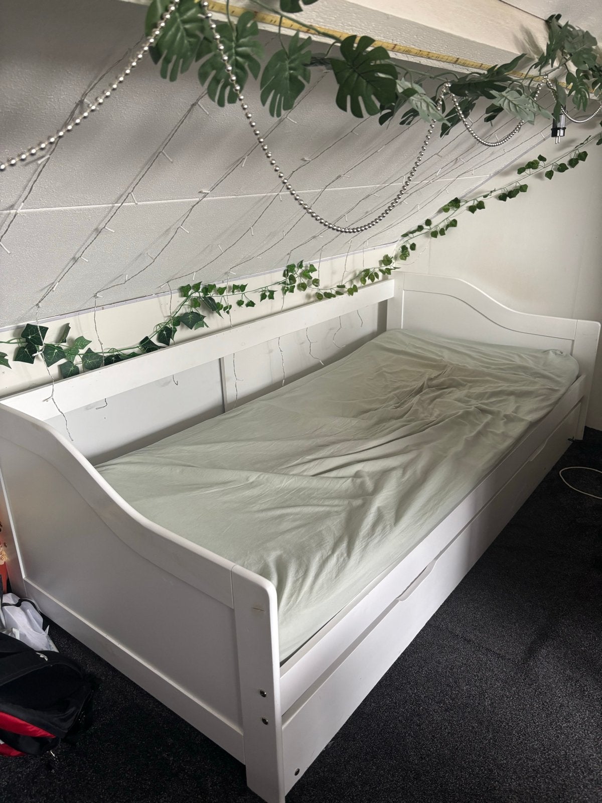Wit eenpersoons uitschuifbed, Ophalen, Eenpersoons, Wit, 200 cm