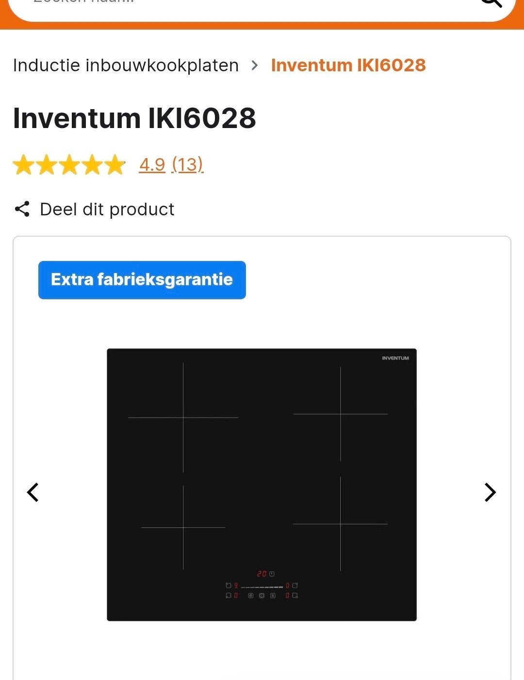 Inventum IKI6028, Witgoed en Apparatuur, Kookplaten, Ophalen, Inbouw, Elektrisch, 4 kookzones