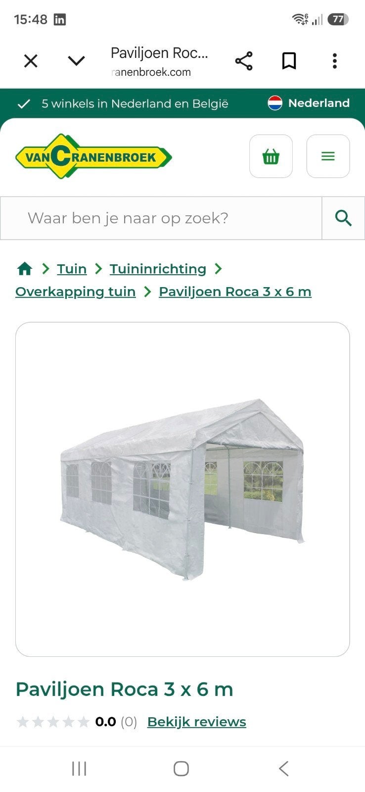 Partytent Cranenbroek 3x6m, Tuin en Terras, Ophalen, Gebruikt, Partytent, Minder dan 4 meter