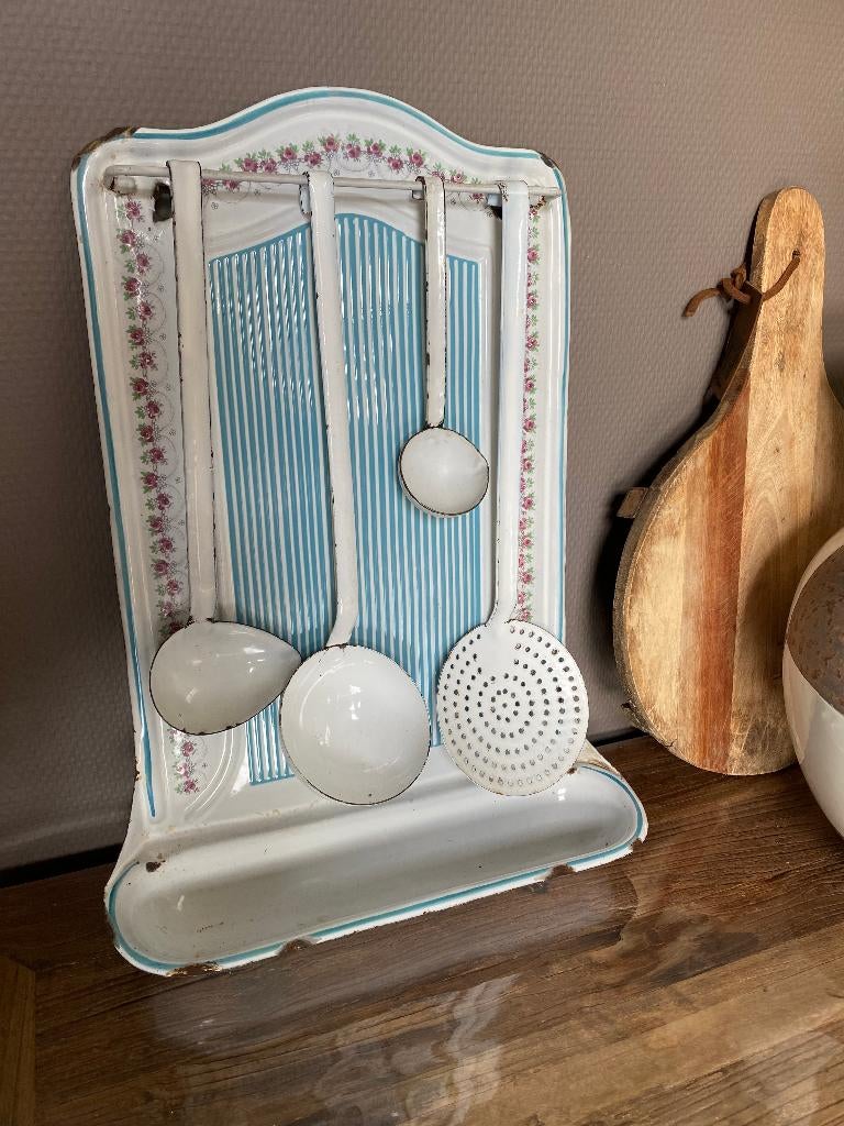 Brocante Franse emaille porte-cuilliere/lepelrek, Ophalen of Verzenden