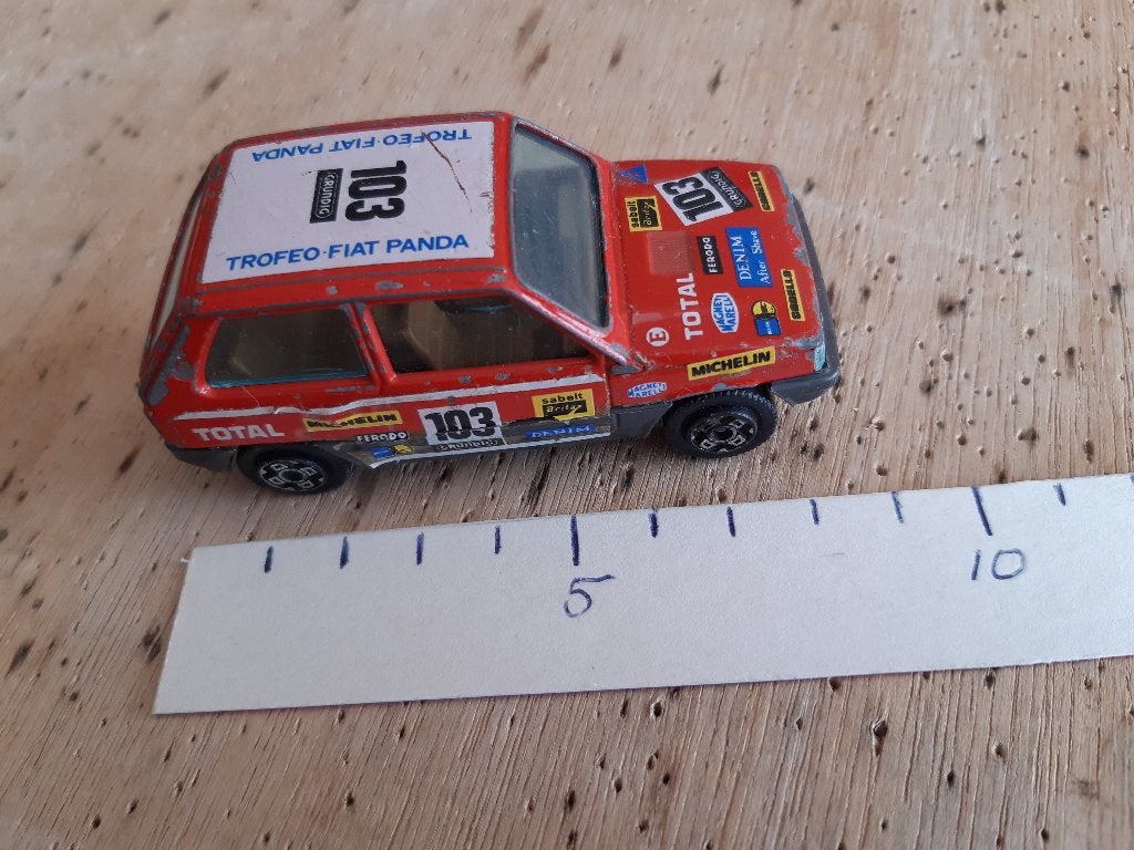 Bburago Fiat Panda 45 1:48 Rally 8 cm Rood nr 4147, Ophalen of Verzenden, Gebruikt, Auto, Overige merken